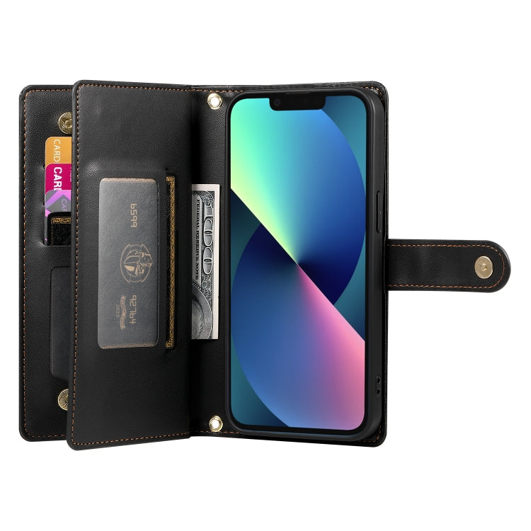 For iPhone 13 mini Nine Card-slot Zipper Wallet Bag Leather Phone Case(Black) - iPhone 13 mini Cases by buy2fix | Online Shopping UK | buy2fix