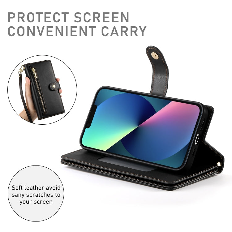 For iPhone 13 mini Nine Card-slot Zipper Wallet Bag Leather Phone Case(Black) - iPhone 13 mini Cases by buy2fix | Online Shopping UK | buy2fix