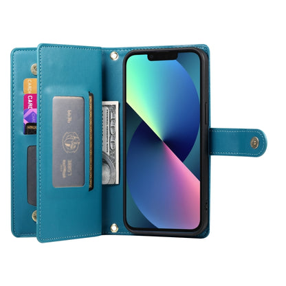 For iPhone 13 mini Nine Card-slot Zipper Wallet Bag Leather Phone Case(Blue) - iPhone 13 mini Cases by buy2fix | Online Shopping UK | buy2fix