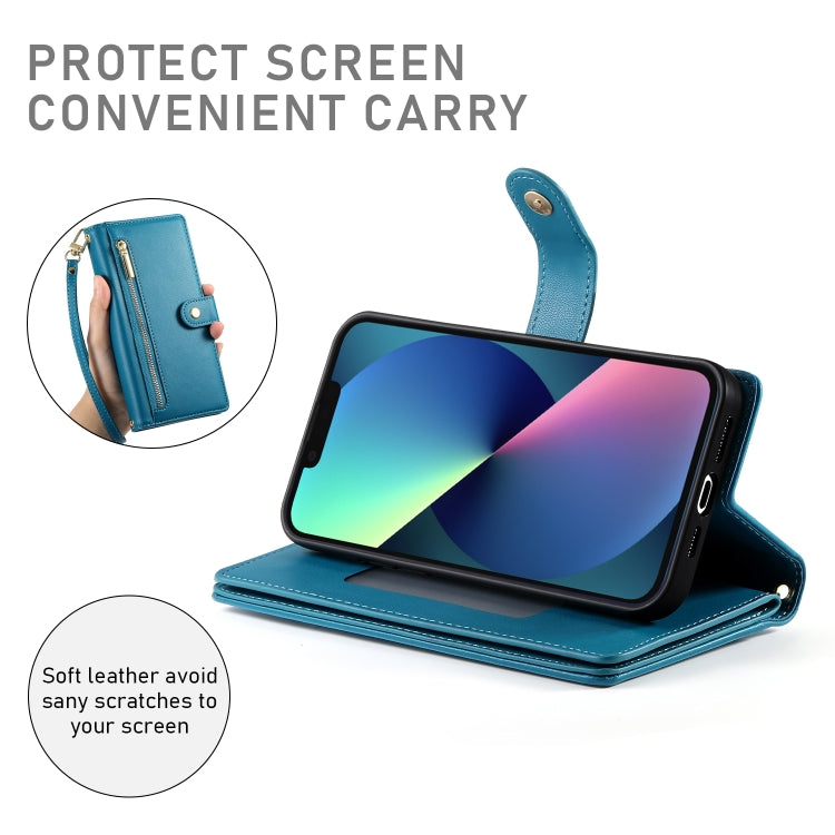 For iPhone 13 mini Nine Card-slot Zipper Wallet Bag Leather Phone Case(Blue) - iPhone 13 mini Cases by buy2fix | Online Shopping UK | buy2fix