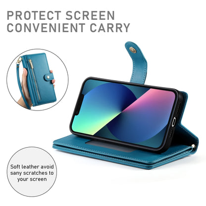 For iPhone 13 mini Nine Card-slot Zipper Wallet Bag Leather Phone Case(Blue) - iPhone 13 mini Cases by buy2fix | Online Shopping UK | buy2fix