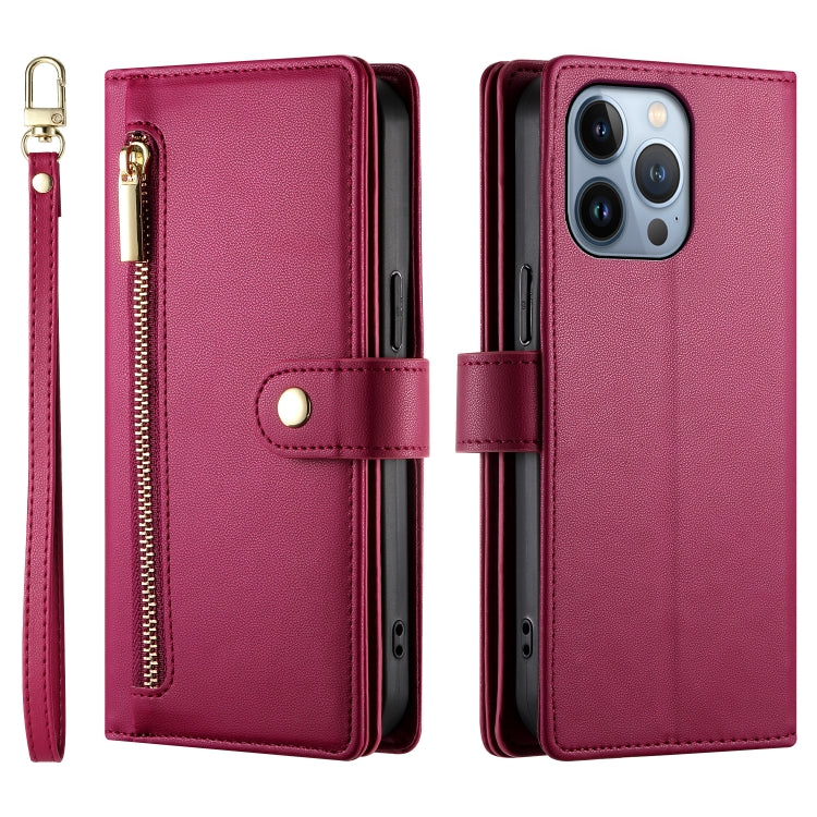For iPhone 13 Pro Nine Card-slot Zipper Wallet Bag Leather Phone Case(Red) - iPhone 13 Pro Cases by buy2fix | Online Shopping UK | buy2fix