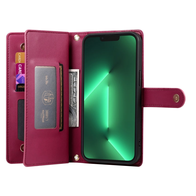 For iPhone 13 Pro Nine Card-slot Zipper Wallet Bag Leather Phone Case(Red) - iPhone 13 Pro Cases by buy2fix | Online Shopping UK | buy2fix