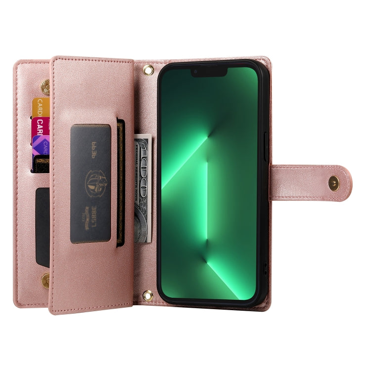 For iPhone 13 Pro Nine Card-slot Zipper Wallet Bag Leather Phone Case(Pink) - iPhone 13 Pro Cases by buy2fix | Online Shopping UK | buy2fix