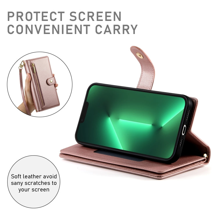 For iPhone 13 Pro Nine Card-slot Zipper Wallet Bag Leather Phone Case(Pink) - iPhone 13 Pro Cases by buy2fix | Online Shopping UK | buy2fix