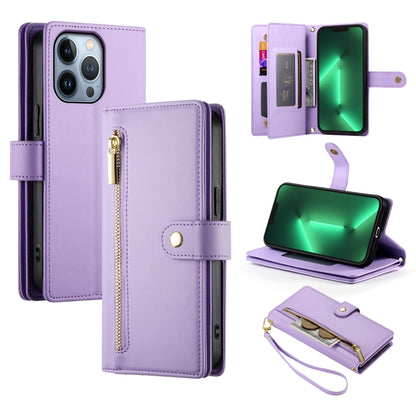 For iPhone 13 Pro Nine Card-slot Zipper Wallet Bag Leather Phone Case(Purple) - iPhone 13 Pro Cases by buy2fix | Online Shopping UK | buy2fix