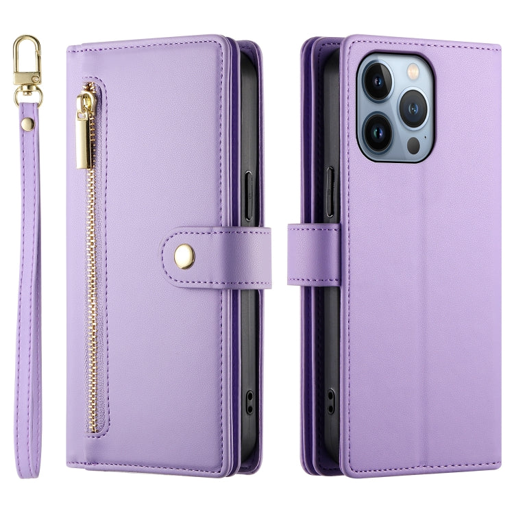 For iPhone 13 Pro Nine Card-slot Zipper Wallet Bag Leather Phone Case(Purple) - iPhone 13 Pro Cases by buy2fix | Online Shopping UK | buy2fix
