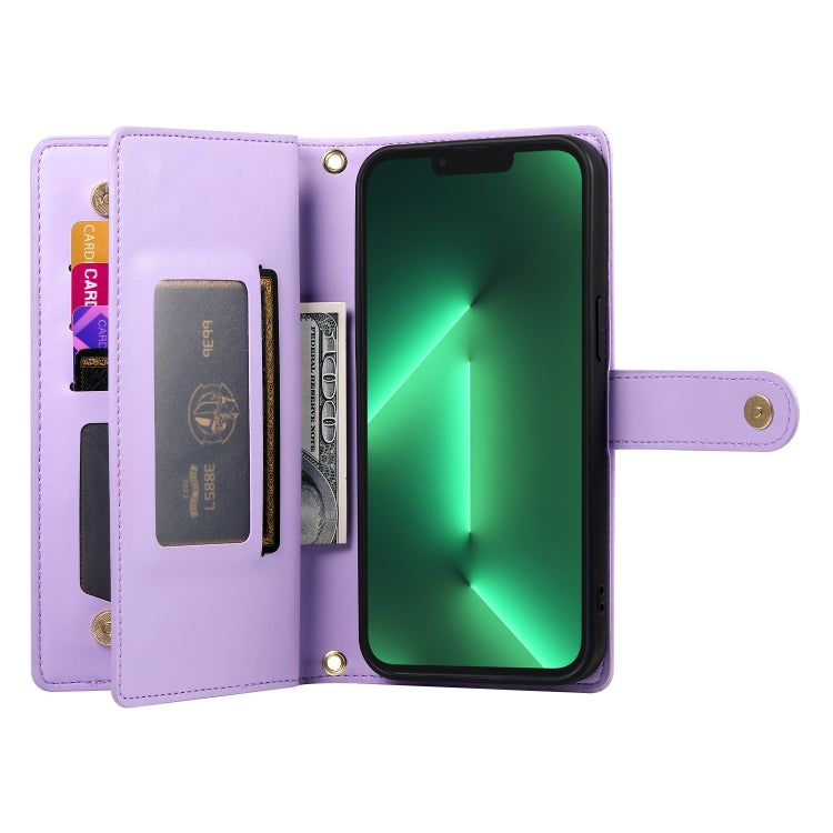 For iPhone 13 Pro Nine Card-slot Zipper Wallet Bag Leather Phone Case(Purple) - iPhone 13 Pro Cases by buy2fix | Online Shopping UK | buy2fix