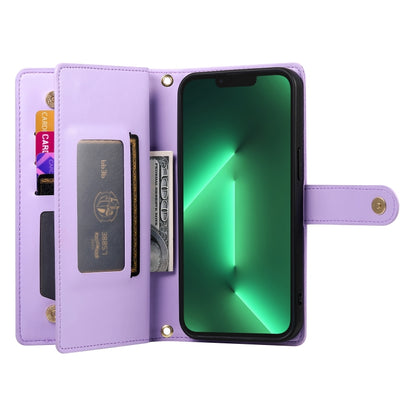 For iPhone 13 Pro Nine Card-slot Zipper Wallet Bag Leather Phone Case(Purple) - iPhone 13 Pro Cases by buy2fix | Online Shopping UK | buy2fix
