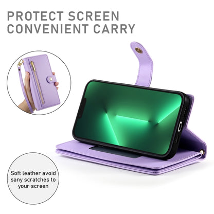 For iPhone 13 Pro Nine Card-slot Zipper Wallet Bag Leather Phone Case(Purple) - iPhone 13 Pro Cases by buy2fix | Online Shopping UK | buy2fix