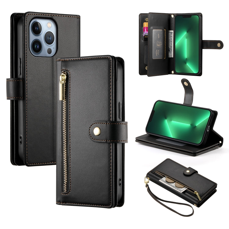 For iPhone 13 Pro Nine Card-slot Zipper Wallet Bag Leather Phone Case(Black) - iPhone 13 Pro Cases by buy2fix | Online Shopping UK | buy2fix