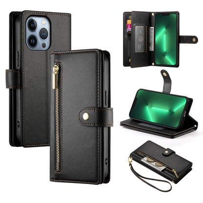 For iPhone 13 Pro Nine Card-slot Zipper Wallet Bag Leather Phone Case(Black) - iPhone 13 Pro Cases by buy2fix | Online Shopping UK | buy2fix