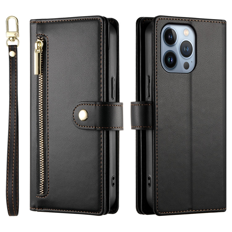 For iPhone 13 Pro Nine Card-slot Zipper Wallet Bag Leather Phone Case(Black) - iPhone 13 Pro Cases by buy2fix | Online Shopping UK | buy2fix