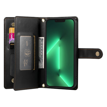 For iPhone 13 Pro Nine Card-slot Zipper Wallet Bag Leather Phone Case(Black) - iPhone 13 Pro Cases by buy2fix | Online Shopping UK | buy2fix