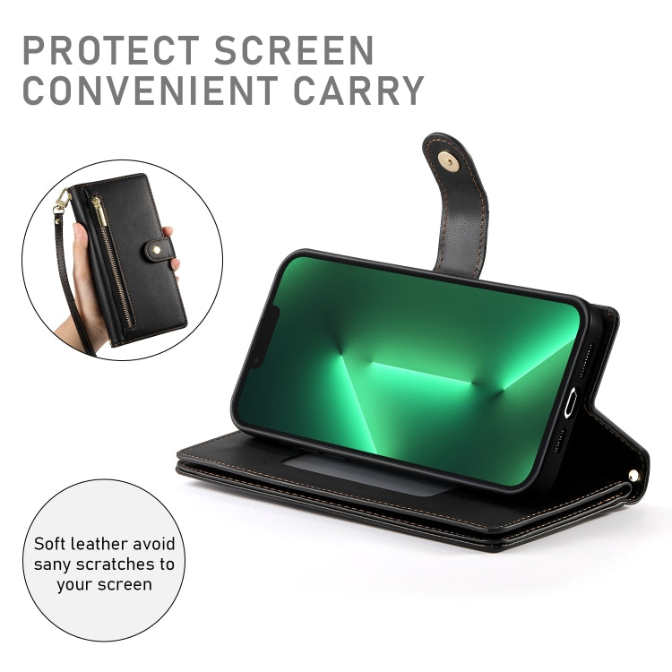 For iPhone 13 Pro Nine Card-slot Zipper Wallet Bag Leather Phone Case(Black) - iPhone 13 Pro Cases by buy2fix | Online Shopping UK | buy2fix