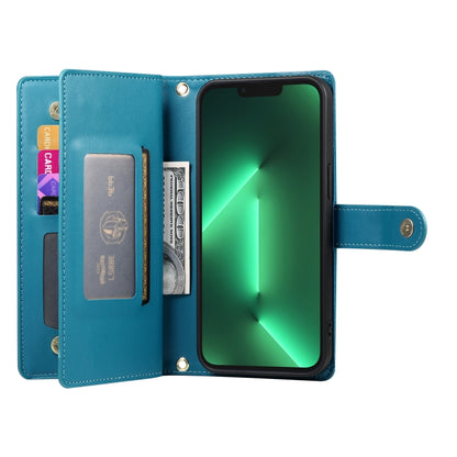 For iPhone 13 Pro Nine Card-slot Zipper Wallet Bag Leather Phone Case(Blue) - iPhone 13 Pro Cases by buy2fix | Online Shopping UK | buy2fix