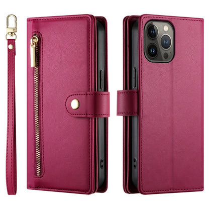For iPhone 13 Pro Max Nine Card-slot Zipper Wallet Bag Leather Phone Case(Red) - iPhone 13 Pro Max Cases by buy2fix | Online Shopping UK | buy2fix