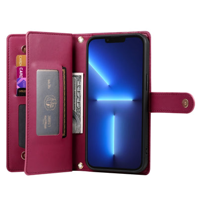 For iPhone 13 Pro Max Nine Card-slot Zipper Wallet Bag Leather Phone Case(Red) - iPhone 13 Pro Max Cases by buy2fix | Online Shopping UK | buy2fix