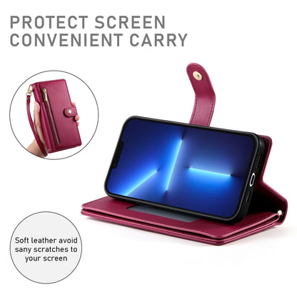 For iPhone 13 Pro Max Nine Card-slot Zipper Wallet Bag Leather Phone Case(Red) - iPhone 13 Pro Max Cases by buy2fix | Online Shopping UK | buy2fix