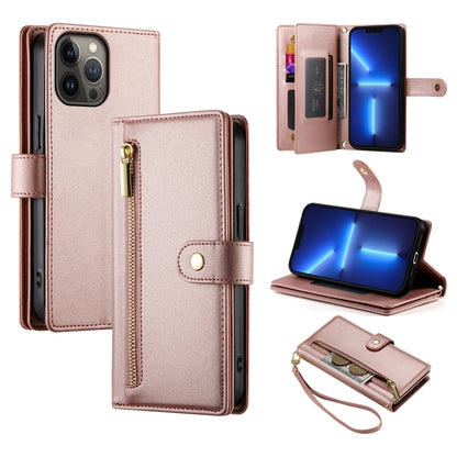 For iPhone 13 Pro Max Nine Card-slot Zipper Wallet Bag Leather Phone Case(Pink) - iPhone 13 Pro Max Cases by buy2fix | Online Shopping UK | buy2fix