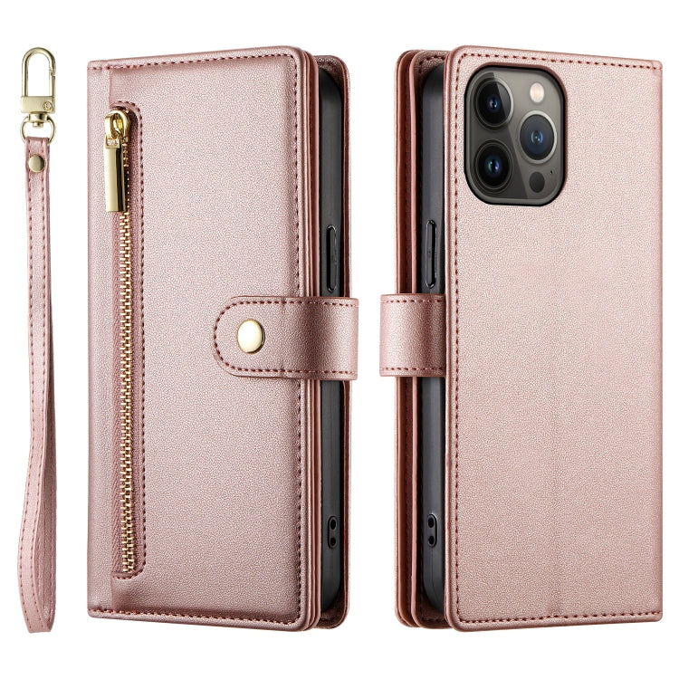 For iPhone 13 Pro Max Nine Card-slot Zipper Wallet Bag Leather Phone Case(Pink) - iPhone 13 Pro Max Cases by buy2fix | Online Shopping UK | buy2fix