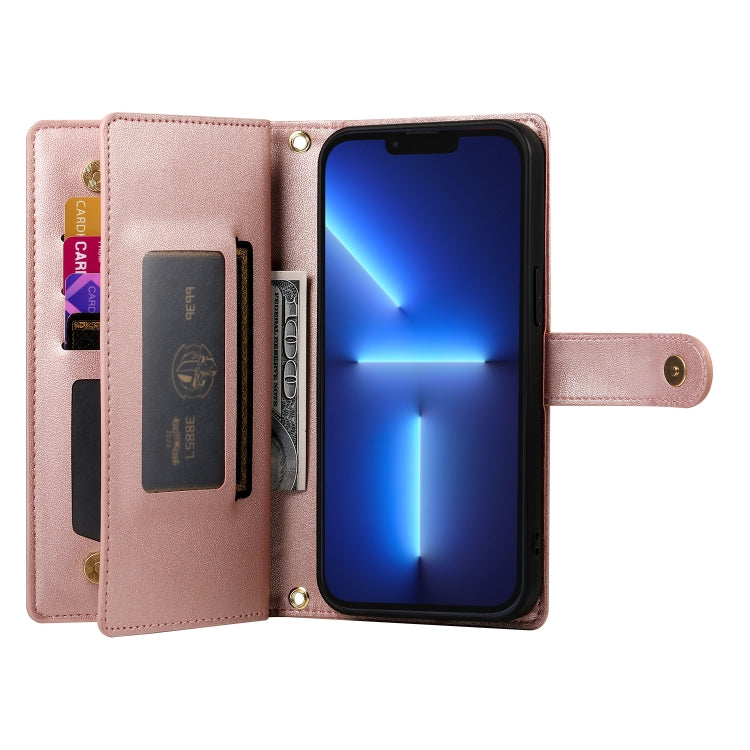 For iPhone 13 Pro Max Nine Card-slot Zipper Wallet Bag Leather Phone Case(Pink) - iPhone 13 Pro Max Cases by buy2fix | Online Shopping UK | buy2fix