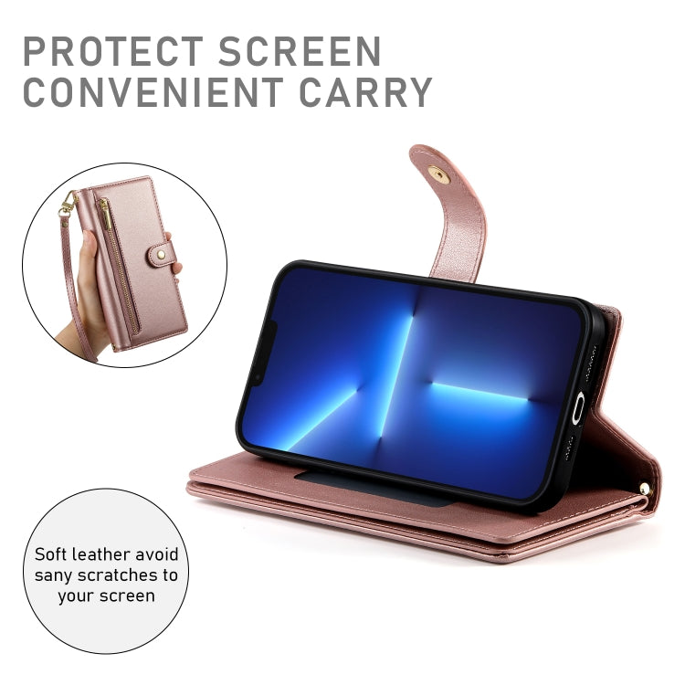 For iPhone 13 Pro Max Nine Card-slot Zipper Wallet Bag Leather Phone Case(Pink) - iPhone 13 Pro Max Cases by buy2fix | Online Shopping UK | buy2fix