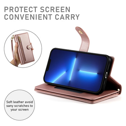 For iPhone 13 Pro Max Nine Card-slot Zipper Wallet Bag Leather Phone Case(Pink) - iPhone 13 Pro Max Cases by buy2fix | Online Shopping UK | buy2fix