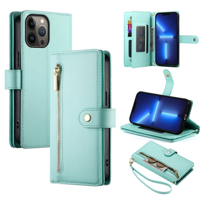 For iPhone 13 Pro Max Nine Card-slot Zipper Wallet Bag Leather Phone Case(Mint Green) - iPhone 13 Pro Max Cases by buy2fix | Online Shopping UK | buy2fix
