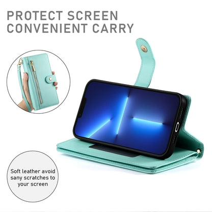 For iPhone 13 Pro Max Nine Card-slot Zipper Wallet Bag Leather Phone Case(Mint Green) - iPhone 13 Pro Max Cases by buy2fix | Online Shopping UK | buy2fix