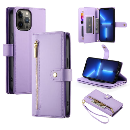 For iPhone 13 Pro Max Nine Card-slot Zipper Wallet Bag Leather Phone Case(Purple) - iPhone 13 Pro Max Cases by buy2fix | Online Shopping UK | buy2fix