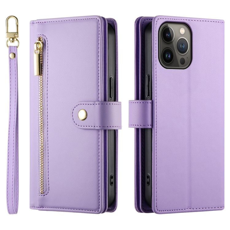 For iPhone 13 Pro Max Nine Card-slot Zipper Wallet Bag Leather Phone Case(Purple) - iPhone 13 Pro Max Cases by buy2fix | Online Shopping UK | buy2fix