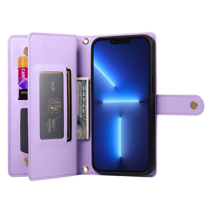 For iPhone 13 Pro Max Nine Card-slot Zipper Wallet Bag Leather Phone Case(Purple) - iPhone 13 Pro Max Cases by buy2fix | Online Shopping UK | buy2fix