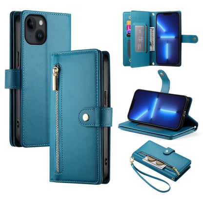 For iPhone 13 Pro Max Nine Card-slot Zipper Wallet Bag Leather Phone Case(Blue) - iPhone 13 Pro Max Cases by buy2fix | Online Shopping UK | buy2fix