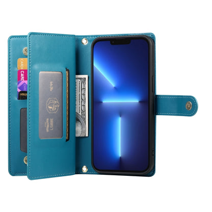 For iPhone 13 Pro Max Nine Card-slot Zipper Wallet Bag Leather Phone Case(Blue) - iPhone 13 Pro Max Cases by buy2fix | Online Shopping UK | buy2fix