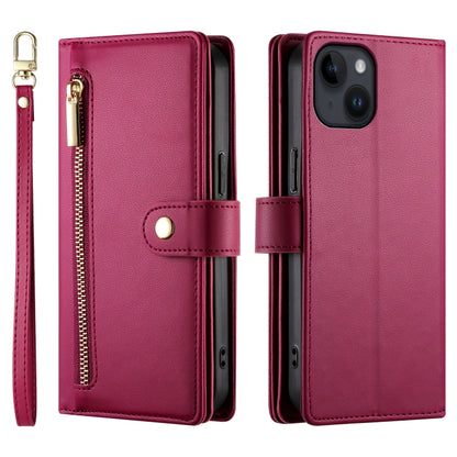 For iPhone 14 Nine Card-slot Zipper Wallet Bag Leather Phone Case(Red) - iPhone 14 Cases by buy2fix | Online Shopping UK | buy2fix