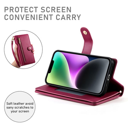 For iPhone 14 Nine Card-slot Zipper Wallet Bag Leather Phone Case(Red) - iPhone 14 Cases by buy2fix | Online Shopping UK | buy2fix
