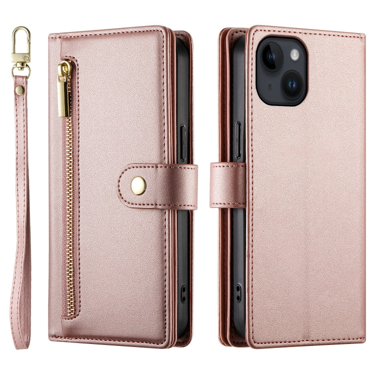For iPhone 14 Nine Card-slot Zipper Wallet Bag Leather Phone Case(Pink) - iPhone 14 Cases by buy2fix | Online Shopping UK | buy2fix