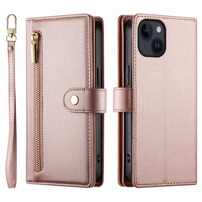 For iPhone 14 Nine Card-slot Zipper Wallet Bag Leather Phone Case(Pink) - iPhone 14 Cases by buy2fix | Online Shopping UK | buy2fix