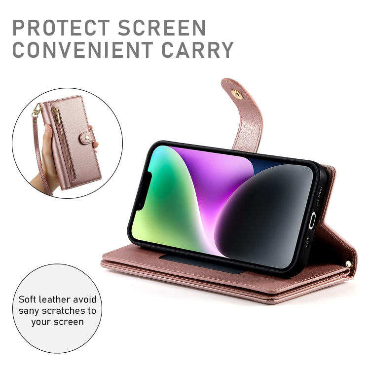 For iPhone 14 Nine Card-slot Zipper Wallet Bag Leather Phone Case(Pink) - iPhone 14 Cases by buy2fix | Online Shopping UK | buy2fix