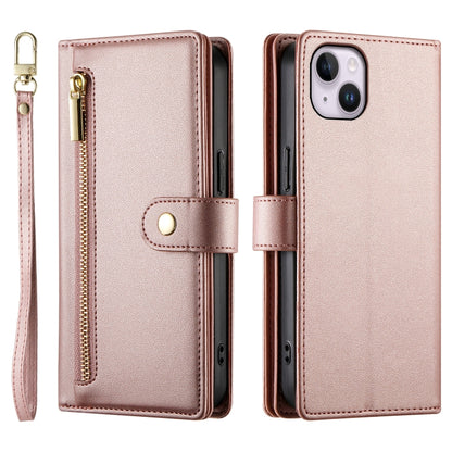 For iPhone 14 Plus Nine Card-slot Zipper Wallet Bag Leather Phone Case(Pink) - iPhone 14 Plus Cases by buy2fix | Online Shopping UK | buy2fix