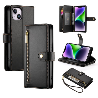 For iPhone 14 Plus Nine Card-slot Zipper Wallet Bag Leather Phone Case(Black) - iPhone 14 Plus Cases by buy2fix | Online Shopping UK | buy2fix