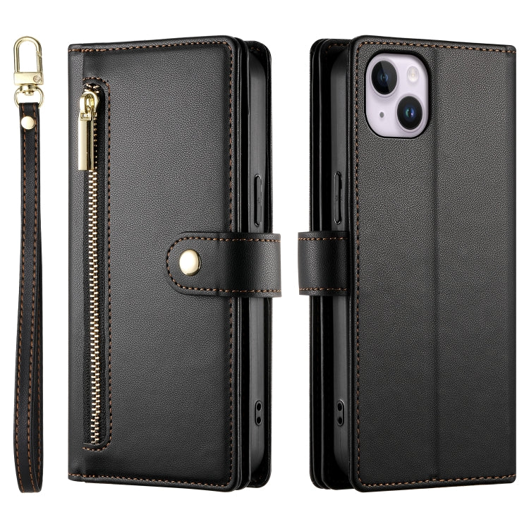 For iPhone 14 Plus Nine Card-slot Zipper Wallet Bag Leather Phone Case(Black) - iPhone 14 Plus Cases by buy2fix | Online Shopping UK | buy2fix