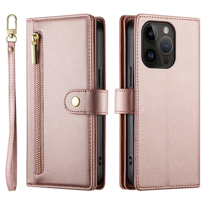 For iPhone 14 Pro Nine Card-slot Zipper Wallet Bag Leather Phone Case(Pink) - iPhone 14 Pro Cases by buy2fix | Online Shopping UK | buy2fix