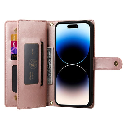 For iPhone 14 Pro Nine Card-slot Zipper Wallet Bag Leather Phone Case(Pink) - iPhone 14 Pro Cases by buy2fix | Online Shopping UK | buy2fix