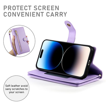 For iPhone 14 Pro Nine Card-slot Zipper Wallet Bag Leather Phone Case(Purple) - iPhone 14 Pro Cases by buy2fix | Online Shopping UK | buy2fix