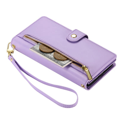 For iPhone 14 Pro Nine Card-slot Zipper Wallet Bag Leather Phone Case(Purple) - iPhone 14 Pro Cases by buy2fix | Online Shopping UK | buy2fix