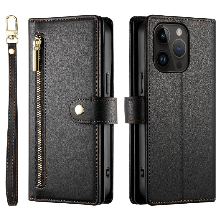 For iPhone 14 Pro Nine Card-slot Zipper Wallet Bag Leather Phone Case(Black) - iPhone 14 Pro Cases by buy2fix | Online Shopping UK | buy2fix