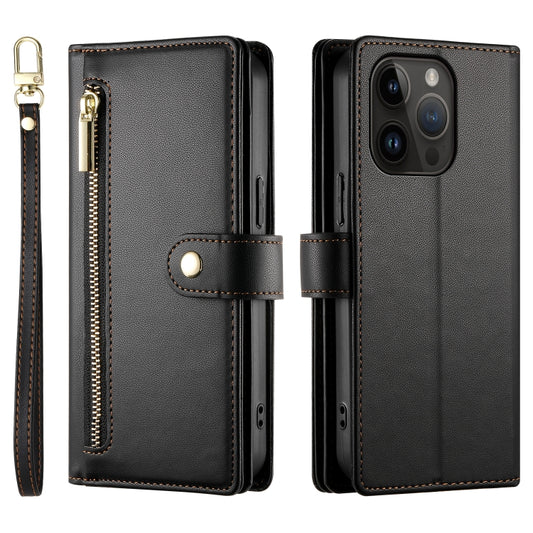 For iPhone 14 Pro Nine Card-slot Zipper Wallet Bag Leather Phone Case(Black) - iPhone 14 Pro Cases by buy2fix | Online Shopping UK | buy2fix