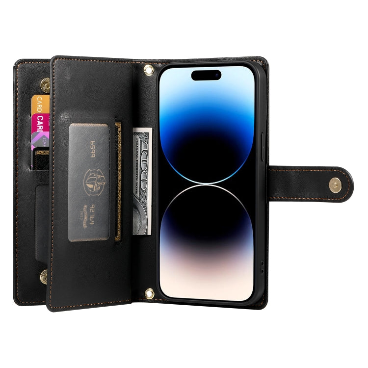 For iPhone 14 Pro Nine Card-slot Zipper Wallet Bag Leather Phone Case(Black) - iPhone 14 Pro Cases by buy2fix | Online Shopping UK | buy2fix